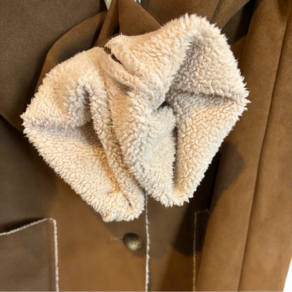 L.L. Bean Faux Suede Sherpa Lined Coat Jacket, Brown Button Up Women's Large - Picture 7 of 11